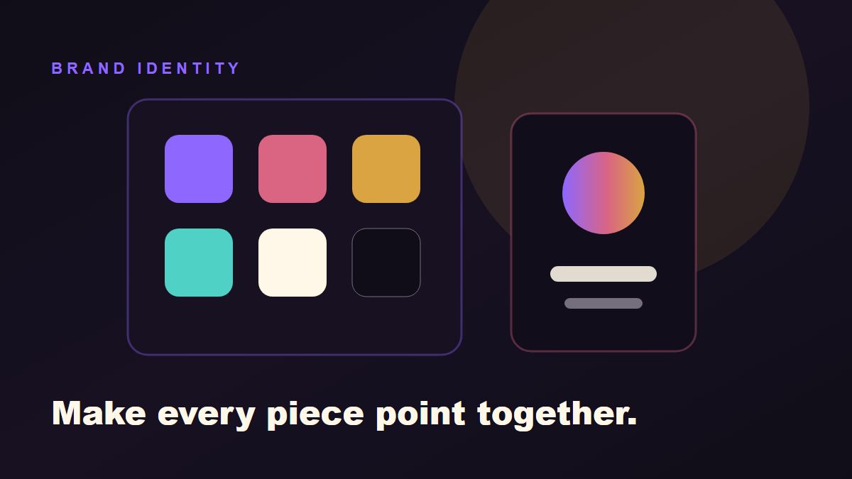 Brand identity workspace with logo, color palette, and typography samples